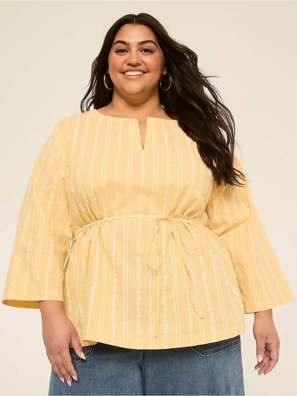 Lane Bryant Bracelet Sleeve Notch Neck Tunic Top